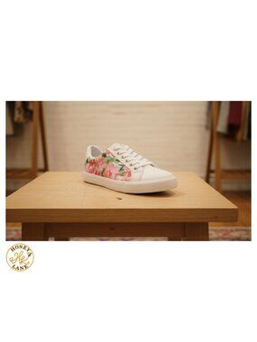 Womens Floral Lace-Up Fashion Sneakers Round Toe Casual Walking Shoes